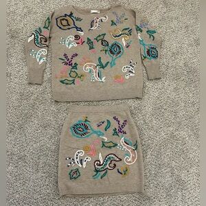 Anthropologie Multicolor Embroidered Skirt Set